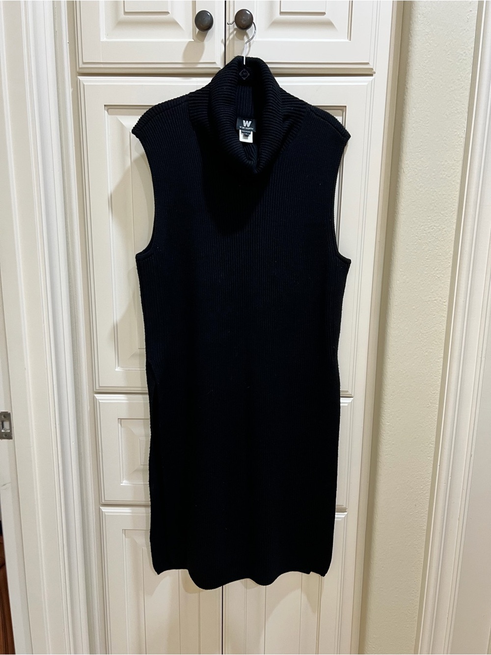 W by Worth Long Sleeveless Ribbed Knit Turtleneck Sweater - Black